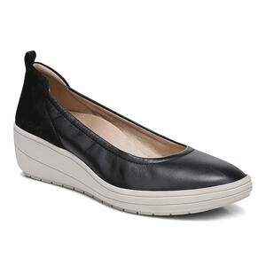 VIONIC JACEY WOMEN'S SLIP-ON WEDGE SHOE BLACK-LEATHER - 6.5 MEDIUM
